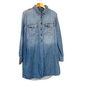 Lucky Brand Dress Womens M Blue Denim Henley Shirt Popover Long Sleeve Chic